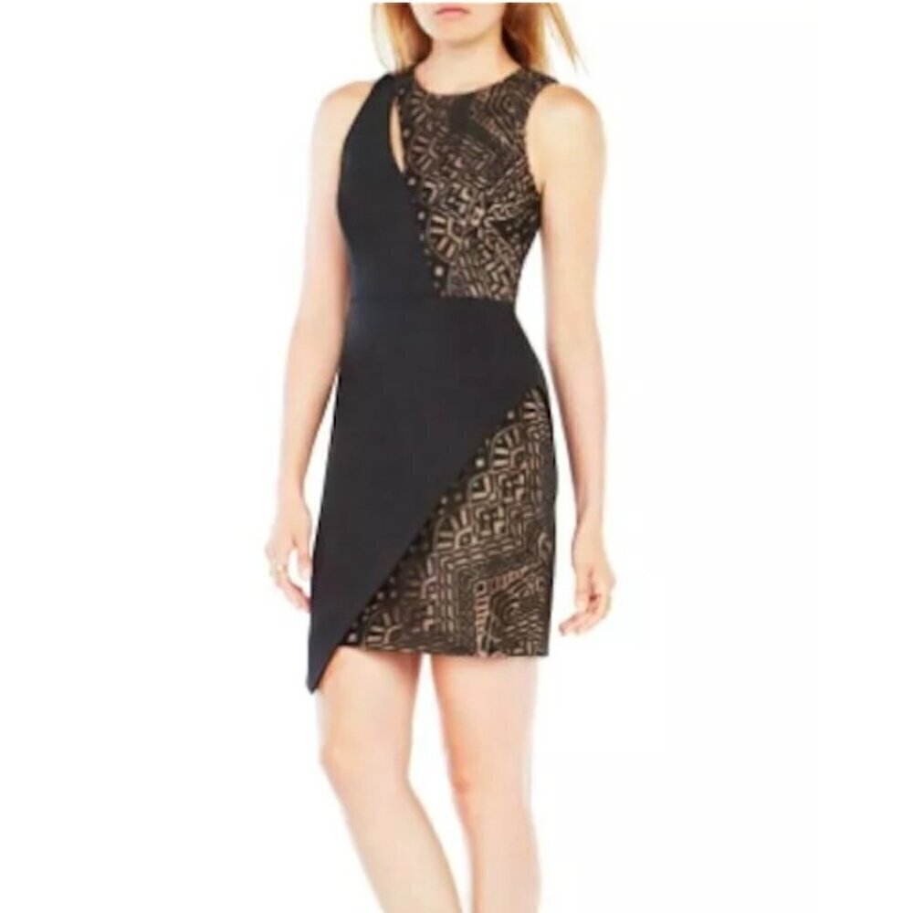 BCBGMaxAzria Black "Kierra" Asymmetrical Sheath Dress, Size 2